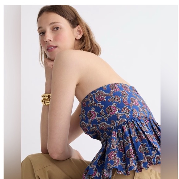 J. Crew Collection Womens Floral Print Strapless Peplum Top Size 0 - Picture 1 of 13